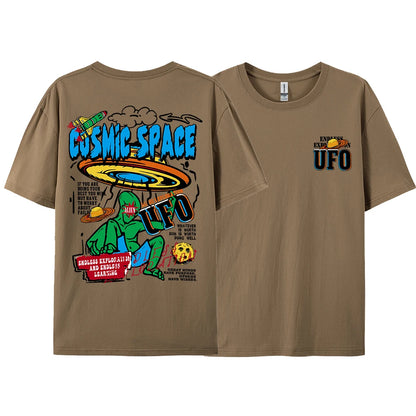 Cosmic Space Ufo Aliens Funny Graphic Printed Fashion Street T-Shirt