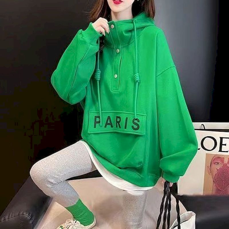 Hoodies Pullover Women Stitching Pocket