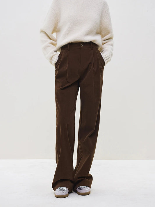 Womens High Waist Corduroy Trousers