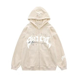 Y2K Zipper Hip Hop Letter Print Oversized Hooded Sweatshirt 2024 New Harajuku