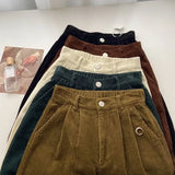 Retro High Waist Corduroy Pants Trousers Korean Fashion