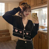Korean Fashion Chic Heart Button Knitted Cardigan Sweater Coat Sweet and Cozy Style