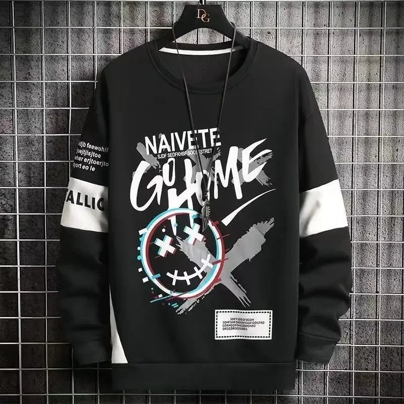 Men's Vintage Y2K Printed Round Neck Pullover Sweatshirt Fashion Trend