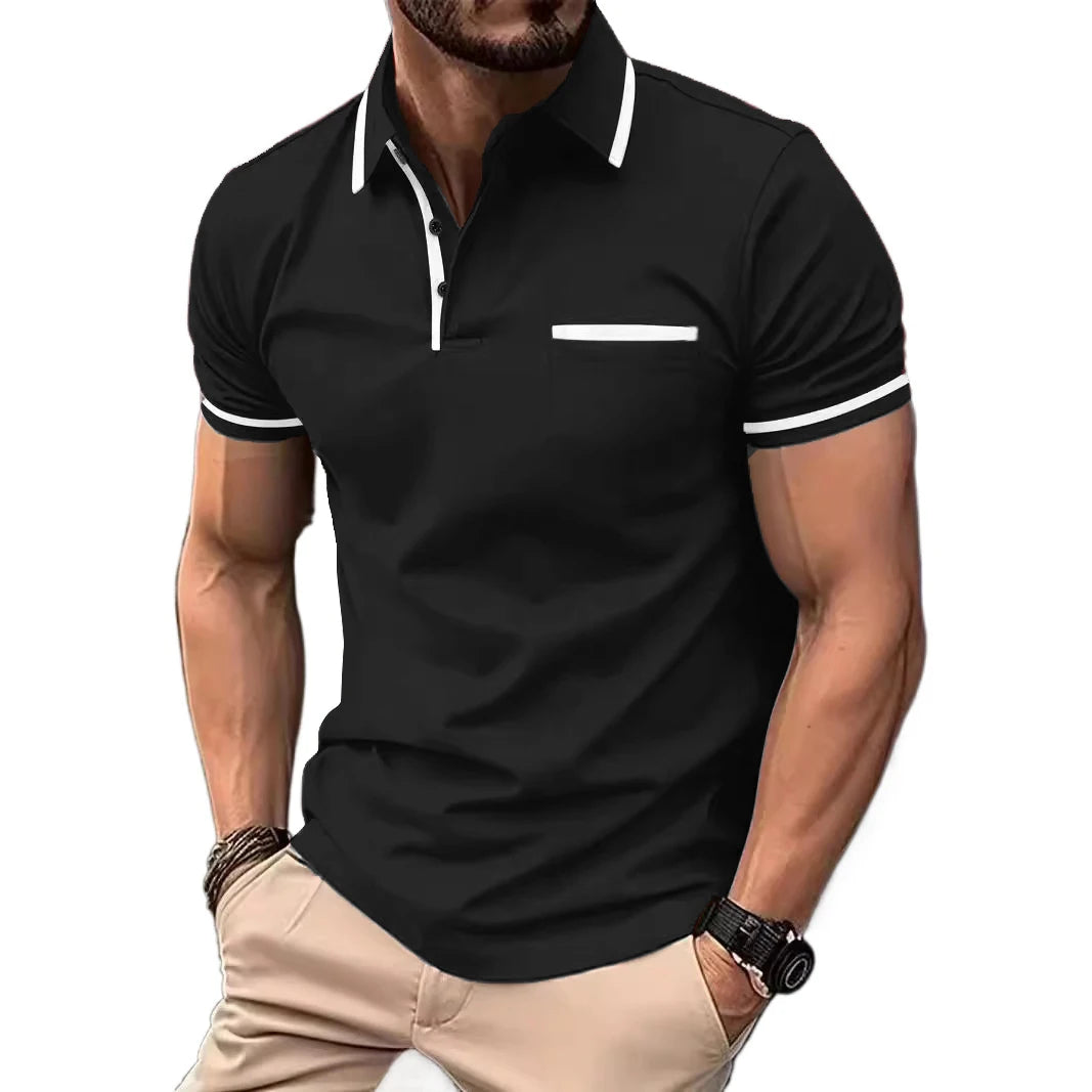 Polo Shirt Men's Short Sleeve Button Lapel Lightweight Turn-down Sport