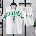 Men's Summer Waffle Casual Sports Set Hip Hop Style Fashion Short Sleeve Set Letter Printing T-shirt and Shorts Set Sports Suit
