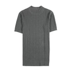 Mens High Collar Slim Fit Striped Knit Shirt For Casual Wear