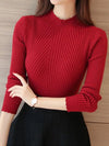Autumn Women Mock Neck Ruffles Sweater Long Sleeve Knitted