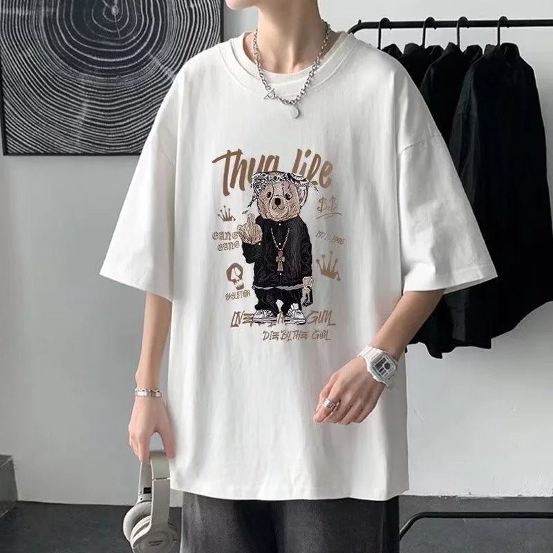 FUNNY BEAR Tee Men Y2K Summer Vibes Hip Hop Style