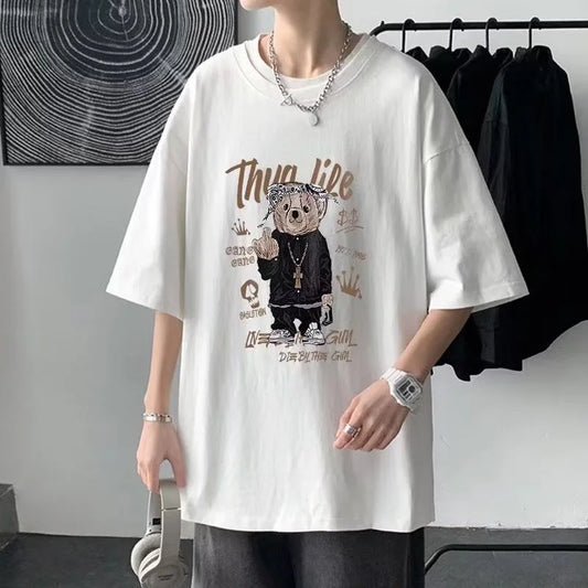 FUNNY BEAR Tee Men Y2K Summer Vibes Hip Hop Style