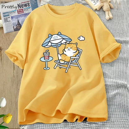 Women's Streetwear T-shirt Cute Cat Graphic