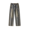 Mens Retro Washed Jeans Loose Straight Leg Fit Vintage Denim Pants