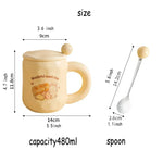 1pc 480ml Ceramic Mug with Spoon and Lid Cute Ceramic Coffee