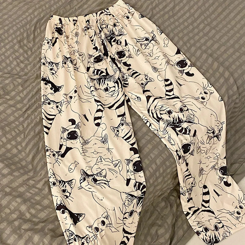 Pajama Pants Woman Cartoon Moe Cat Big Battle Pajama Trousers