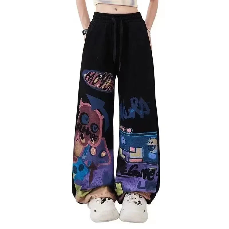 Women's Cartoon Print Wide-Leg Oversized Jeans