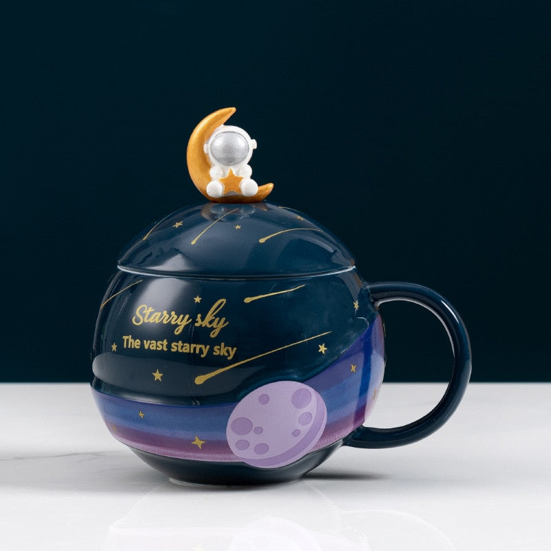 Mug with Spoon Lid Lovely Astronaut Mugs Astronaut Moon