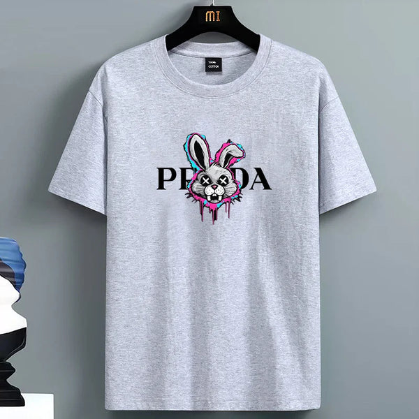 Mens Rabbit Print Tshirt Cotton Oversized Crew Neck Summer Tee