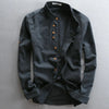 Mens Linen Mandarin Collar Shirt Chinese Style Long Sleeve Tunic