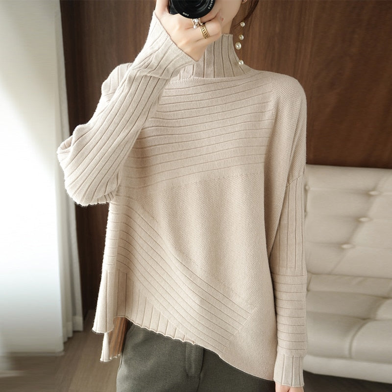 Sweater Turtleneck Cashmere Sweater Women Knitted Pullover Fashion Keep Warm  Loose Tops - xinnzy