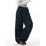 Hohe Taille Schwarze High Streetwear Lässige Jeans mit weitem Bein Basic Baggy Retro Gerade Hose 