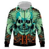 Rock Skull Bassist Zipper Hoodies Heiße 3D-gedruckte Streetwear für Männer