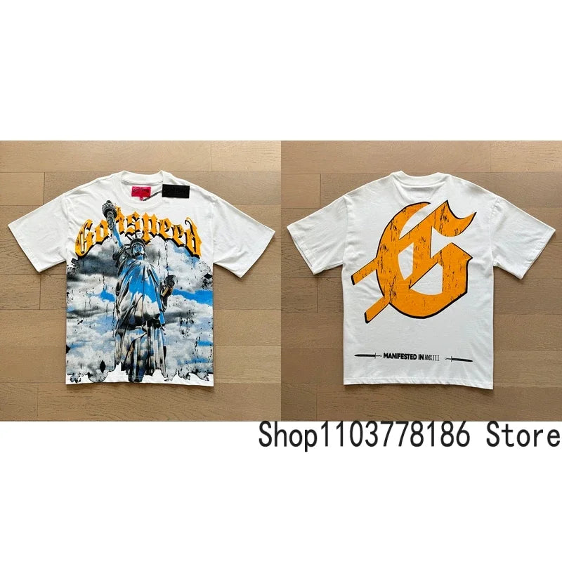 White Godspeed Tee Unisex Classic Holiday Scenery Print T-Shirt