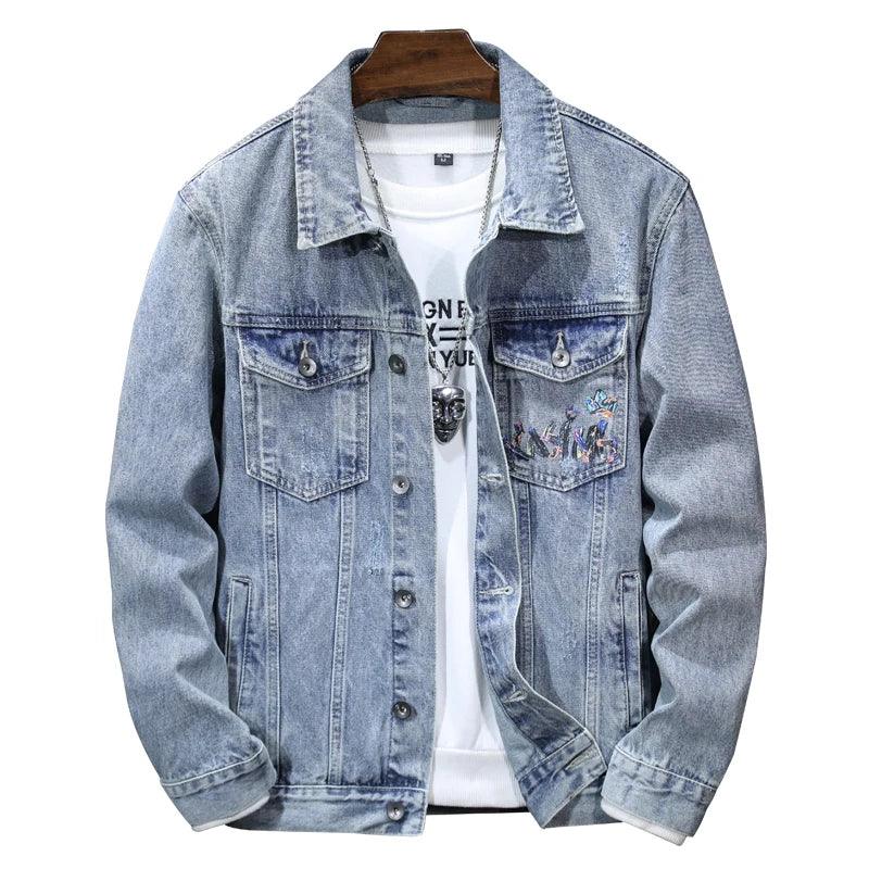 Trendy Street Cowboy Jacket 2024 Men’s Retro Washed Denim Coat