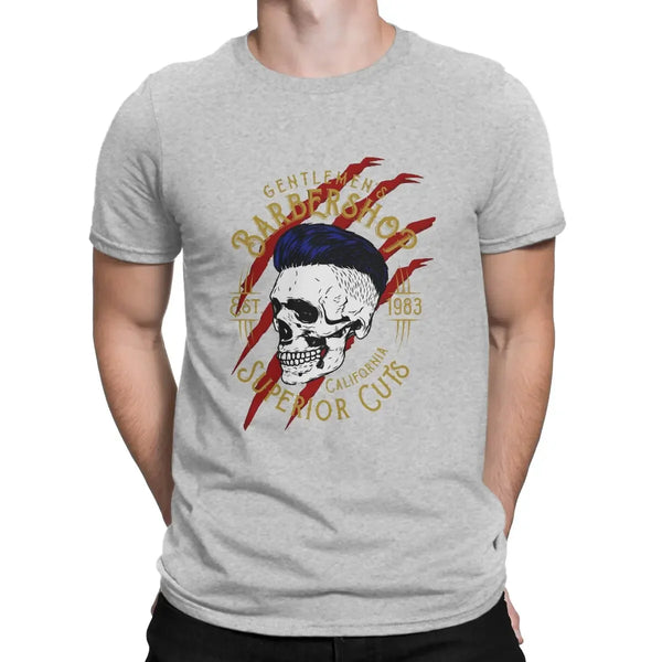 1983 Herren T-Shirt Gentlemen Barbershop Totenkopf O-Ausschnitt Tops Stoff T-Shirt 