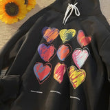 American Handpainted Love Print Hoodies Women Y2k Sweatshirt New Loose Fitting