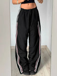 Women's High Waist Side Stripe Patchwork Track Pants Baggy Trousers