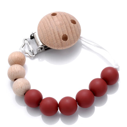 Wooden Pacifier Clip Silicone Beads Baby Teether Toy
