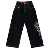 INS Retro Gothic Black High-Waist Jeans Women Wide-Leg Denim Streetwear