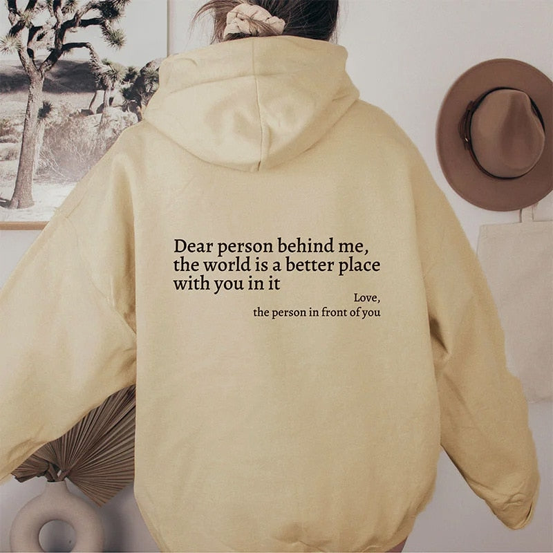 Long sleeved letter hoodie solid color hoodie female