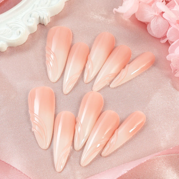 10pcs Gold Metallic 3D Press-On Almond Fake Nails