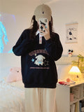 Sweatshirts Women Harajuku Cute Embroidery Blue Polo