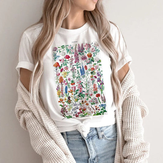Aesthetic Boho Floral Print Tee Cottagecore Women’s T-Shirt Top