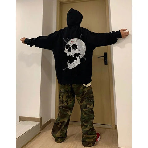 Mode Marke Retro Skeleton Print Hoodies Männer Hip Hop Fleece