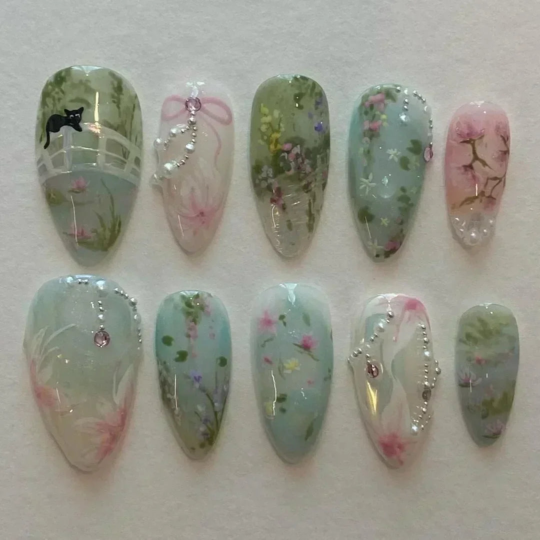 Summer Floral Short Fake Nail Tips