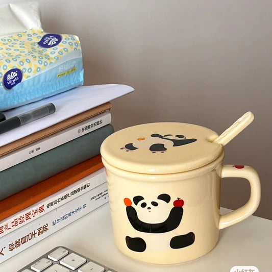 Creative Panda Ceramic Mug Large Capacity Scoop with Lid Exquisite