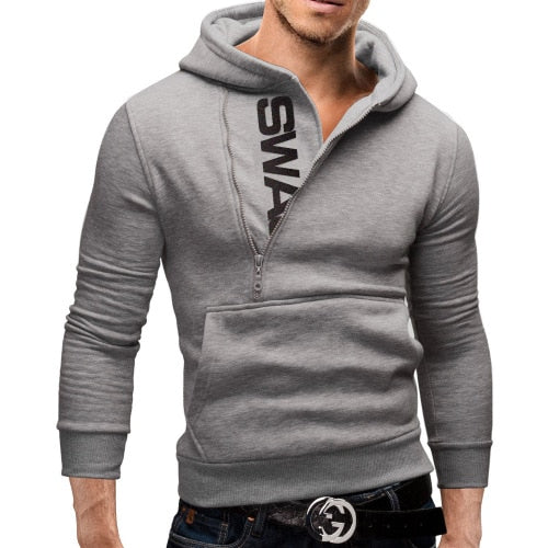 Mans Hoodies Letter Fleece Sweatshirt Patchwork Zipper