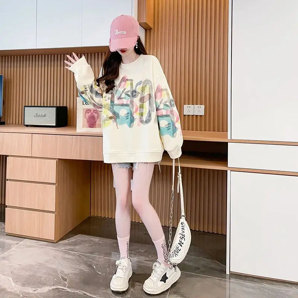 Womens Graffiti Hoodie Retro Streetwear Design Trendy Urban Top