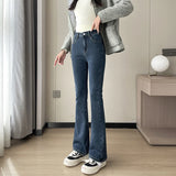 Plush Flared Jeans Warm Thermal Fleece High Waist Urban Straight