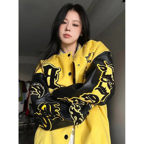 Women's Vintage Embroidery Letter Jacket Autumn Winter Streetwear