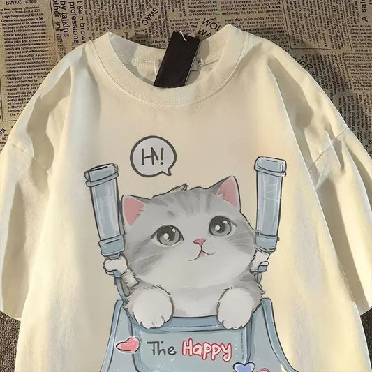 Cute Kitten in Carrier T-Shirt Women Adorable Casual Streetwear