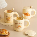 1pc 480ml Ceramic Mug with Spoon and Lid Cute Ceramic Coffee