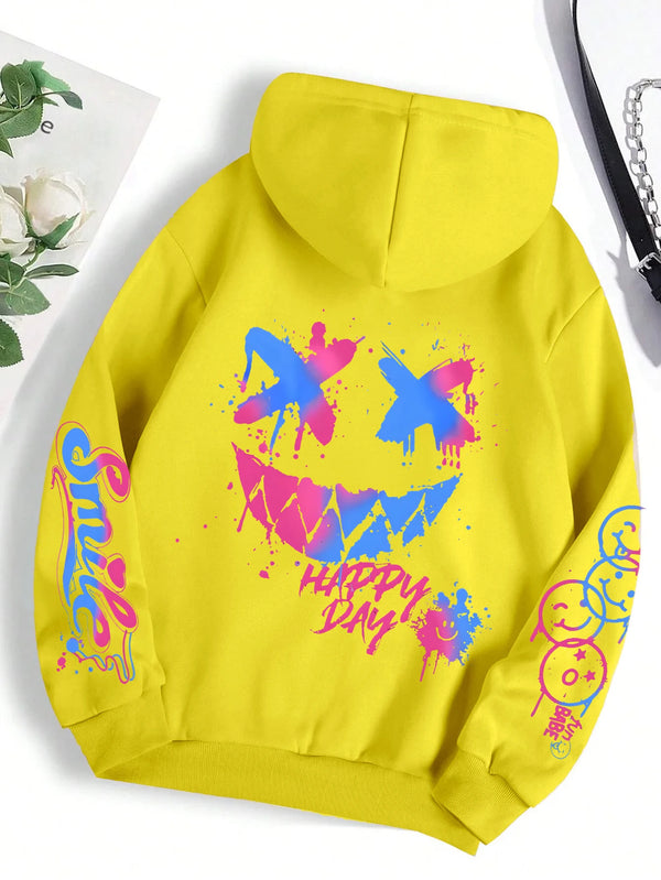 Graffiti Print Hoodie Oversized Crewneck Street Hip Hop Vintage