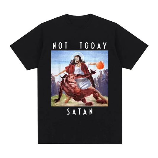 Not Today Satan T-Shirt Jesus vs Satan Graphic Tee Streetwear Men