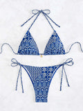 2024 Boho Blume Bikini Set Frauen Floral Print Blau Gemusterte Badende Bohemian 