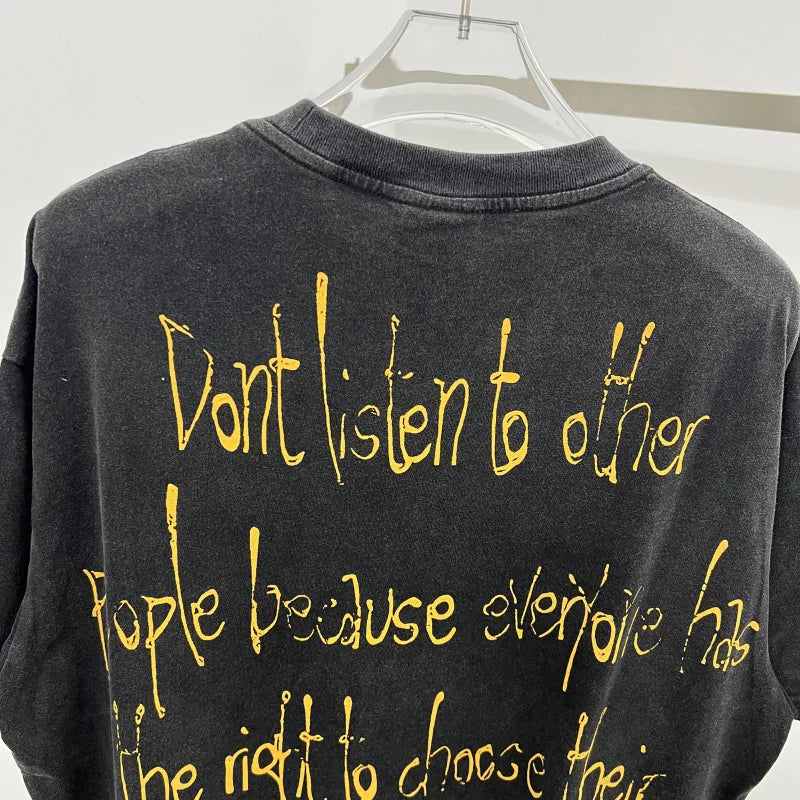 Oversized Saint T-Shirt Men Women Vintage Letter Print Streetwear