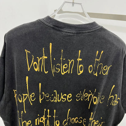 Oversized Saint T-Shirt Men Women Vintage Letter Print Streetwear