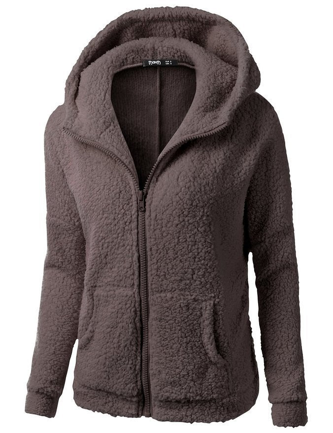 Hoodie Zip-up Women Casual  Zipper Coat Solid Soft